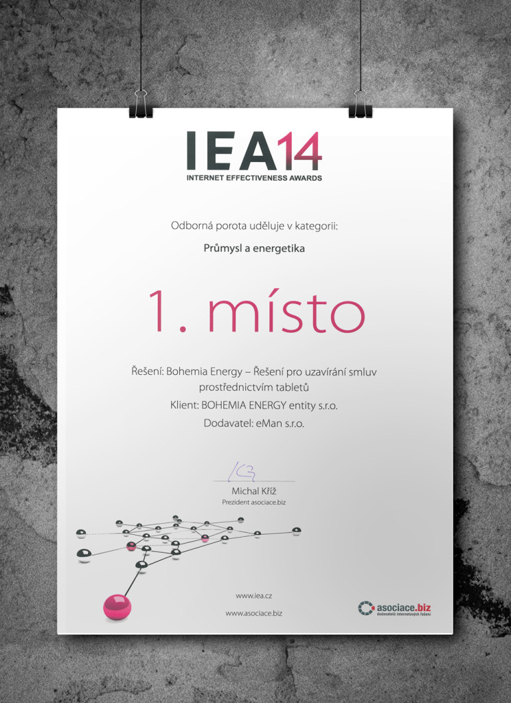 IEA 2014 - 1. místo Bohemia Energy diplom